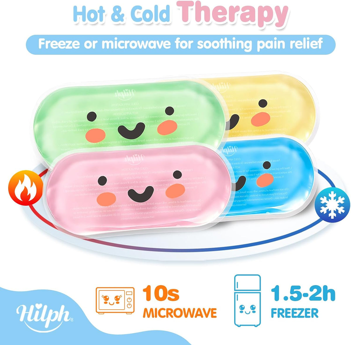 Hilph Kids Ice Packs for Boo Boos, 4 Gel Ice Packs for Injuries Reusable