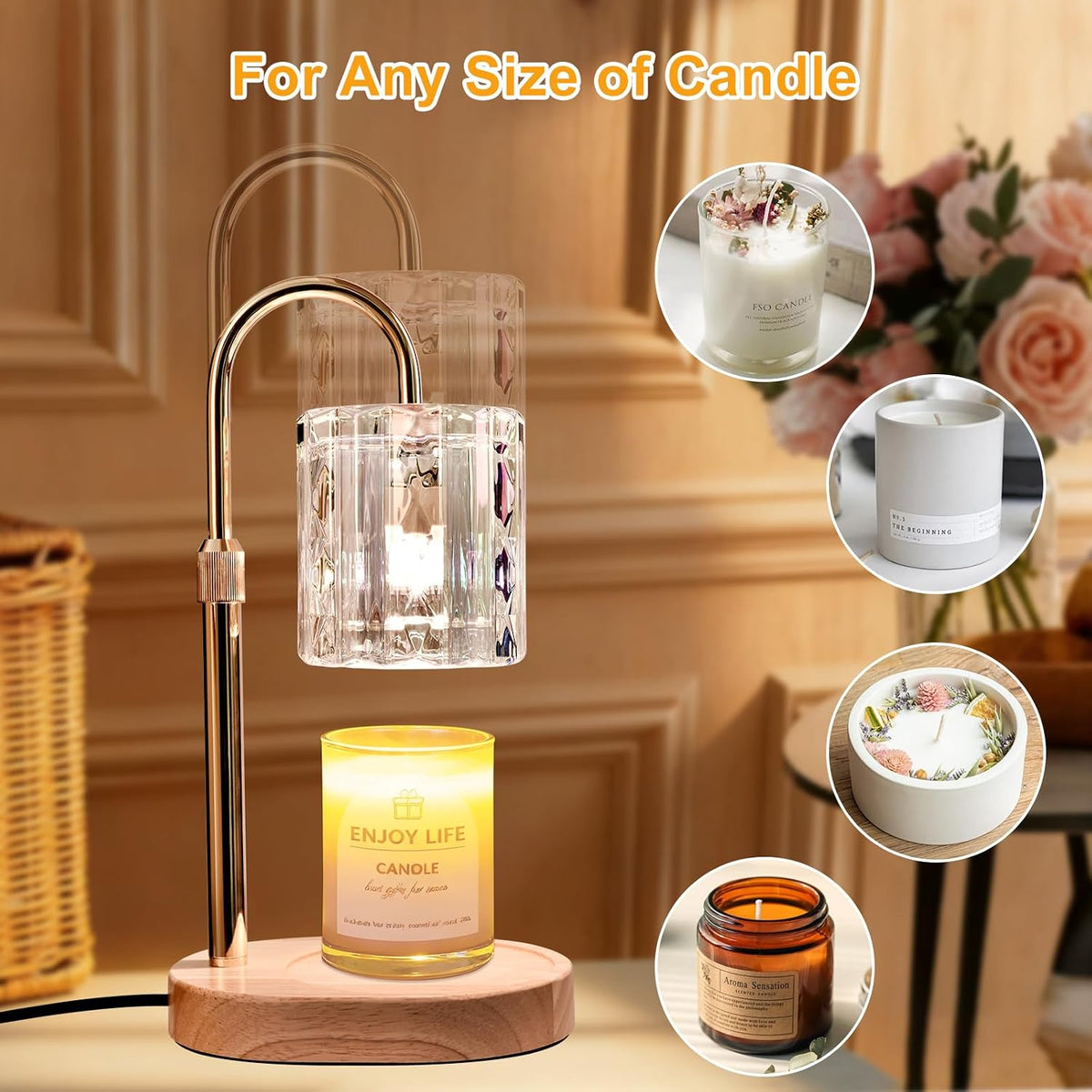 Candle Warmer Lamp with Timer & Dimmer, Birthday Gifts for Women Mom, 4-Level Dimmable Flower Heat Lamp for Jar Candles, Adjustable Height, House Warming Gifts, Home Decor (Purple