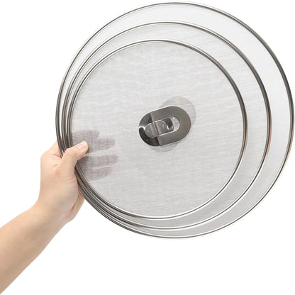 3 Pcs Splatter Screen for Frying Pan with Silicone Handle (9.8", 11.4", 13"), Stainless Steel Grease Splatter Guard for Kitchen Frying Pan Cooking to Prevent Oil Splatters