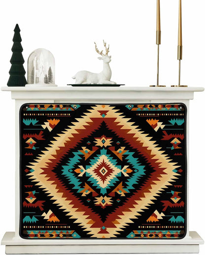 Western Aztec Magnetic Fireplace Cover Decorative Indoor For Brick Fireplace, Rustic Tribal Southwestern Boho Ethnic Insulation Fireplace Blocker Blanket Draft Stop Hot Heat Save Energy, 36"Wx27"H