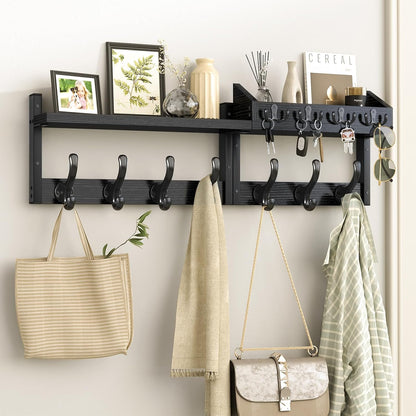 Evermagin 29" Coat Rack Wall Mount with Shelf for Entryway, Rustic Brown | Wall Mounted Coat and Key Rack with Hooks, Key Holder with Mail Organizer for Wall, Living Room, Mudroom, Bedroom