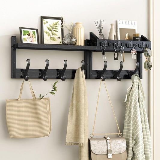 Evermagin 29" Coat Rack Wall Mount with Shelf for Entryway, Rustic Brown | Wall Mounted Coat and Key Rack with Hooks, Key Holder with Mail Organizer for Wall, Living Room, Mudroom, Bedroom