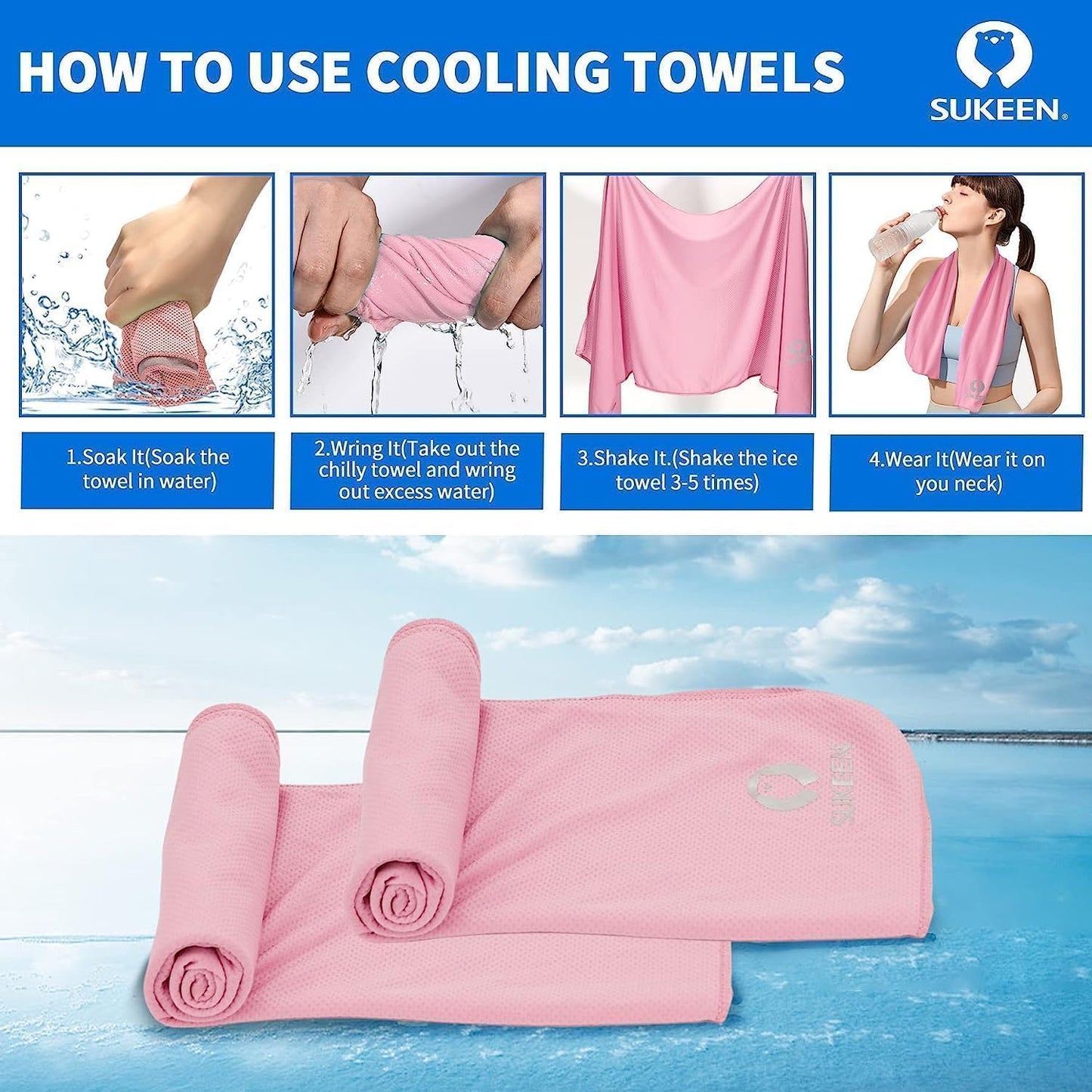 Sukeen Cooling Towels 6 Pack (40"x12"), Cooling Neck Wraps, Ice Towels, Microfiber Breathable Cooling Towel for Hot Weather, Sweat Towel for Gym, Sport, Running, Golf, Workout, Camping, Fitness