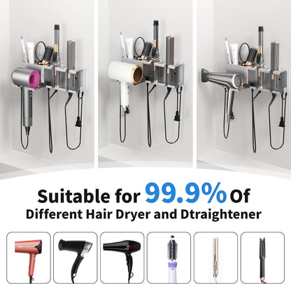 Hair Dryer Holder, Hair Tool Organizer Wall Mount, Adhesive or Drill, White | Blow Dryer Holder for Dryer Hook, Straightener Curling Irons Hairdryer Hair Appliance Hanger for Salon Bathroom Wall Storage