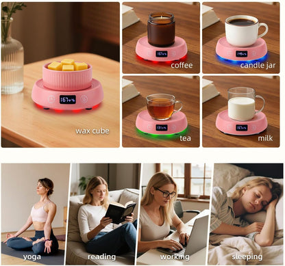 Mug Warmer for Desk, Timer Candle Warmer Lamp Scented Wax Melt Melter, Pink | Electric Heated Mug Tea Coffee Cup Candle Plate Oil Wax Melter Warmer for Home Office, 1-9H Auto Shut Off, Coffee Lovers Gift