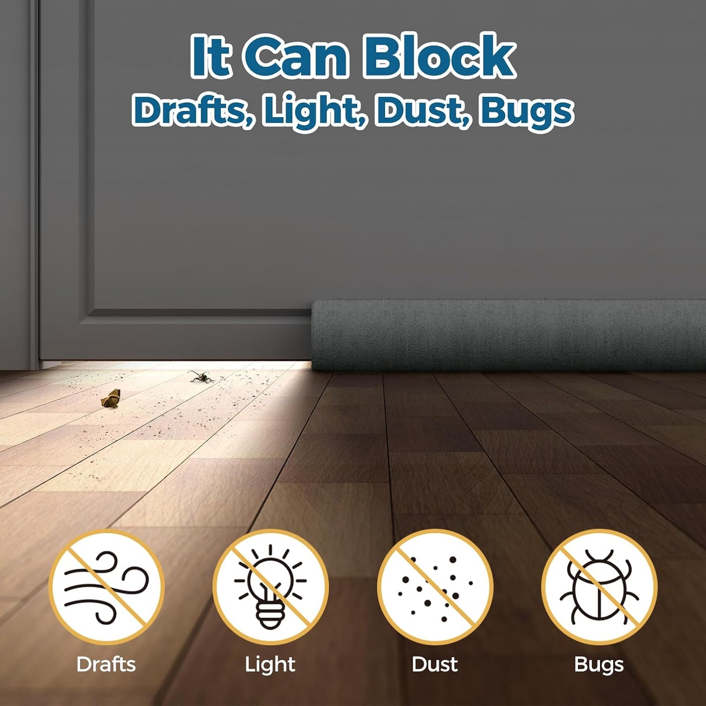 Augblinds 2X Double-Sided Door Draft Stopper, Adjustable 36 in, Gray | Soft Plush Cover and Dual Foam Tubes, Fits 30-36 Inch Doors, Helps Reduce Drafts, Light and Noise, Machine Washable