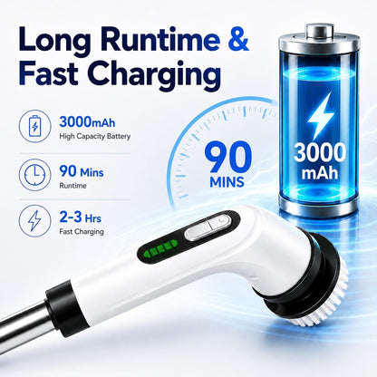 Highyes Electric Spin Scrubber for Bathroom | IPX7 Waterproof Shower Scrubber with Extendable Long Handle，Bathroom Cleaning Scrubber with 7 Reusable Brush Heads