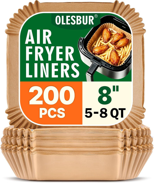 OLESBUR Air Fryer Liners Disposable, 200Pcs 8 Inch Airfryer Paper Liners, Unbleached Parchment Paper for Air Fryer Basket, Non-Stick Air Fryer Accessories, Liners for Baking, Parchment Paper Sheets