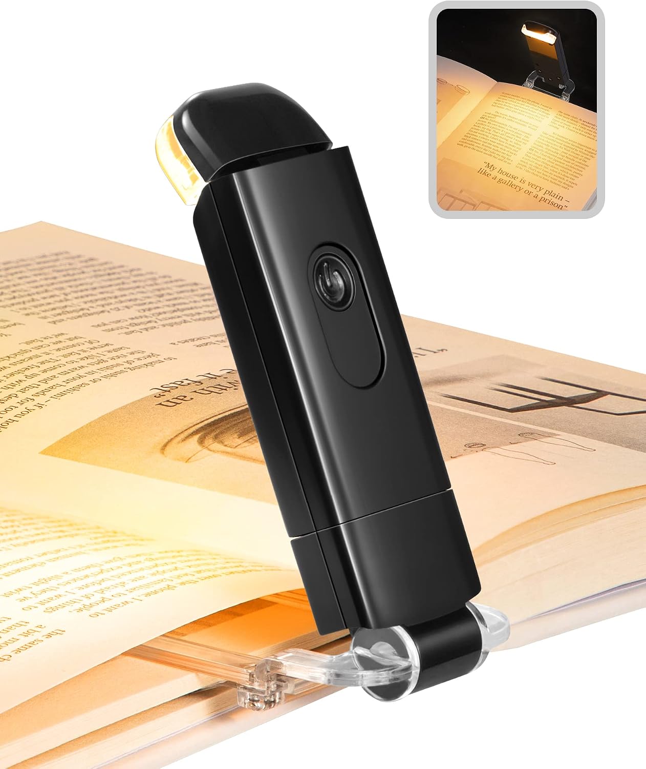 DEWENWILS Book Light, Amber Warm Clip On LED with 3 Adjustable Brightness for Eye Protection, Rechargeable USB Long Lasting Reading Light, Gifts for Bookworms, Kids (Black) | Amber Glow, 3 Brightness Levels, Flexible Lighting Angle, Compact &