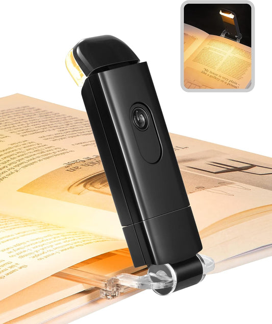 DEWENWILS Book Light, Amber Warm Clip On LED with 3 Adjustable Brightness for Eye Protection, Rechargeable USB Long Lasting Reading Light, Gifts for Bookworms, Kids (Black) | Amber Glow, 3 Brightness Levels, Flexible Lighting Angle, Compact &