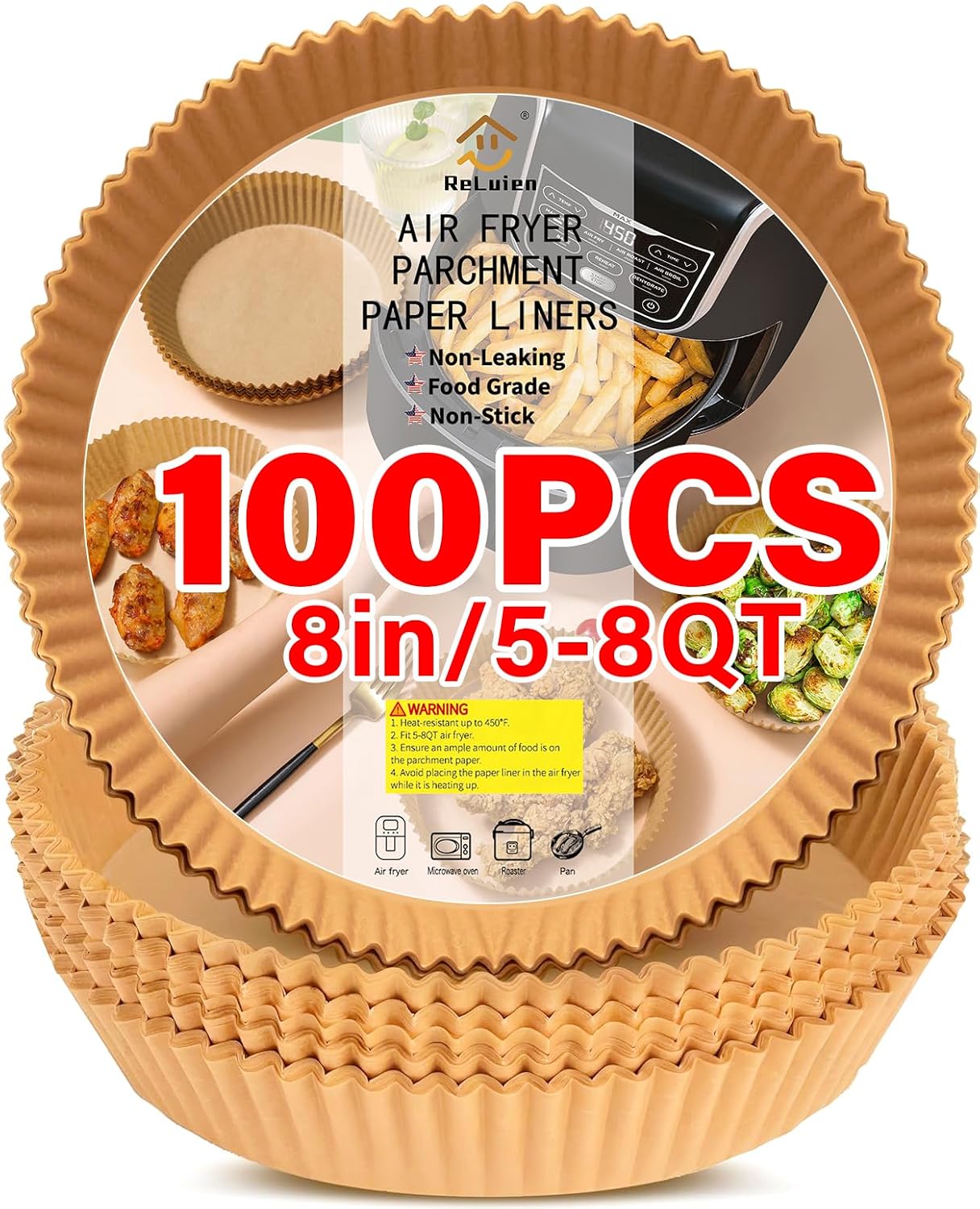 150Pcs Air Fryer Liners Disposable, 8 Inch Paper for 5-8 QT Air Fryers | Square Unbleached Paper for Ninja Air Fryer Basket, Non-Stick, Greaseproof for Baking, Roasting, Oven, Airfryer Accessories