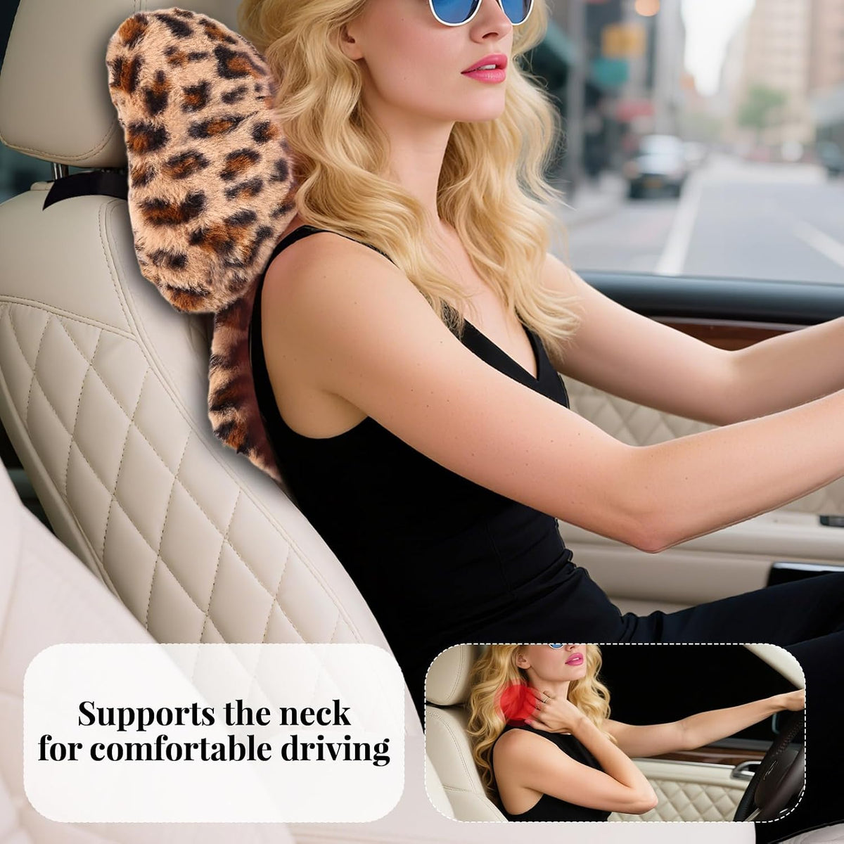 2 Pack Bow Car Headrest Pillows Plush Car Neck Pillows for Travel Driving Office Chair Head Support Cushions, Also Cute Car Decor Accessories (Black)