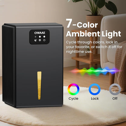 Dehumidifier, 1000 sq.ft Dehumidifiers for Home Bedroom Bathroom Basement with 95oz Water Tank, Sleep Mode, Auto Shut-Off 7 Colors LED Light, Grey