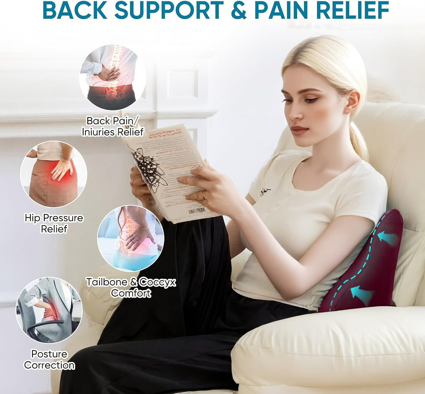 Lumbar Support Pillow for Recliner and Couch, Ergonomic Back Support Pillow | Dual-Layer Memory Foam, Soft Velvet Cover, Lower Back Pain Relief, Back Cushions for Recliner, Sofa & Gaming Chair