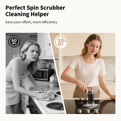 Electric Spin Scrubber, Cordless Household Cleaning Brush with 6 Replaceable Heads, 3 Speeds, LED Display, Lightweight Handheld Power Scrubber for Cleaning Stove/Bowl/Sink/Corner/Tile/Grout-Black