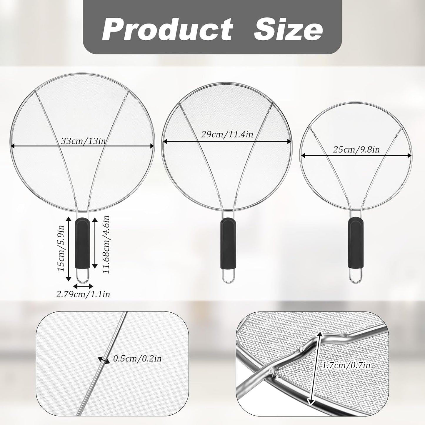 Splatter Screen for Frying Pan,Silicone Grease Splatter Guard, Heat-Resistant Splatter Guards for Cooking,Dishwasher Safe (9.8", 11.4", 13")