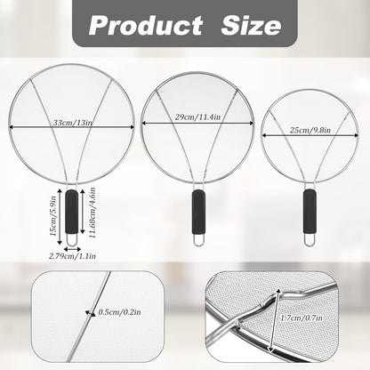 Splatter Screen for Frying Pan,Silicone Grease Splatter Guard, Heat-Resistant Splatter Guards for Cooking,Dishwasher Safe (9.8", 11.4", 13")