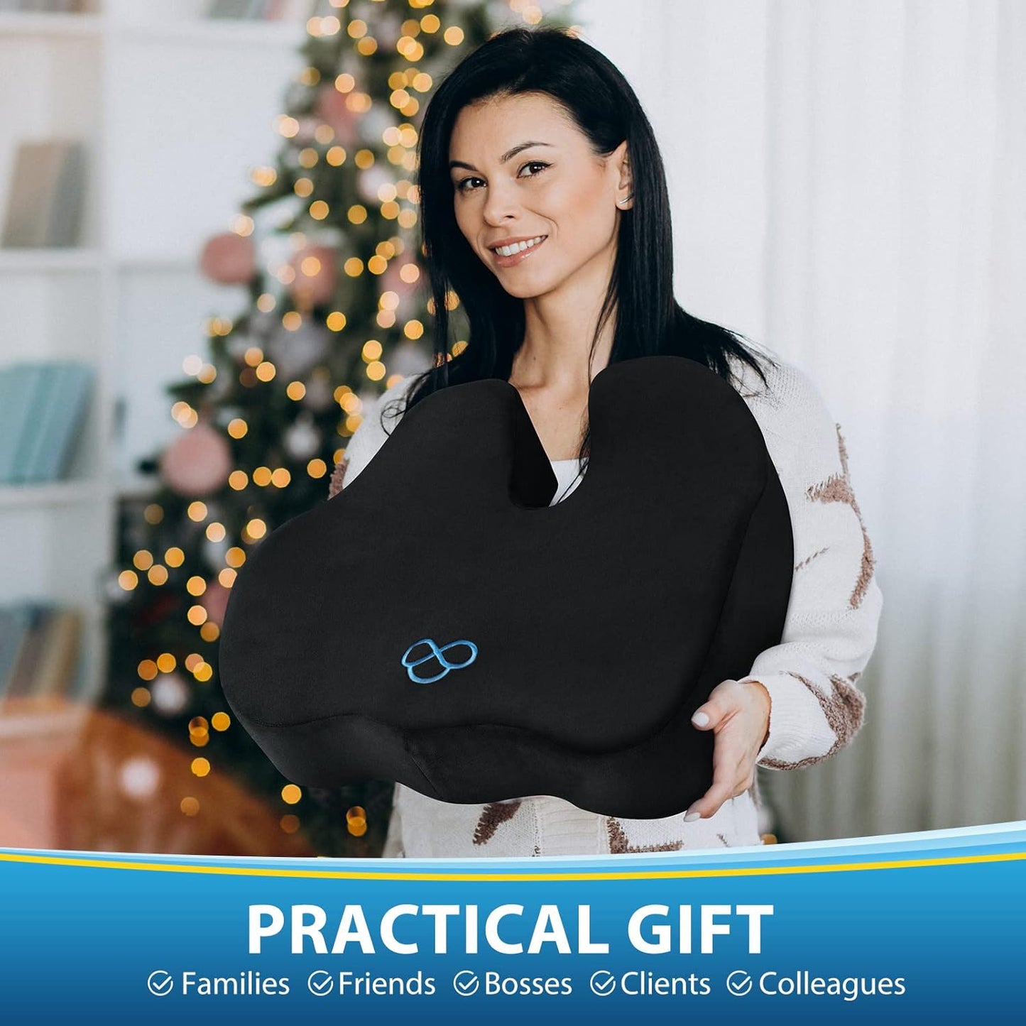 BlissTrends Memory Foam Seat Cushion for Office Chair & Car Seat, Black | 4.7in Ergonomic Tailbone & Sciatica Support with Removable Velvet Cover for Pressure Relief and Long Sitting Comfort