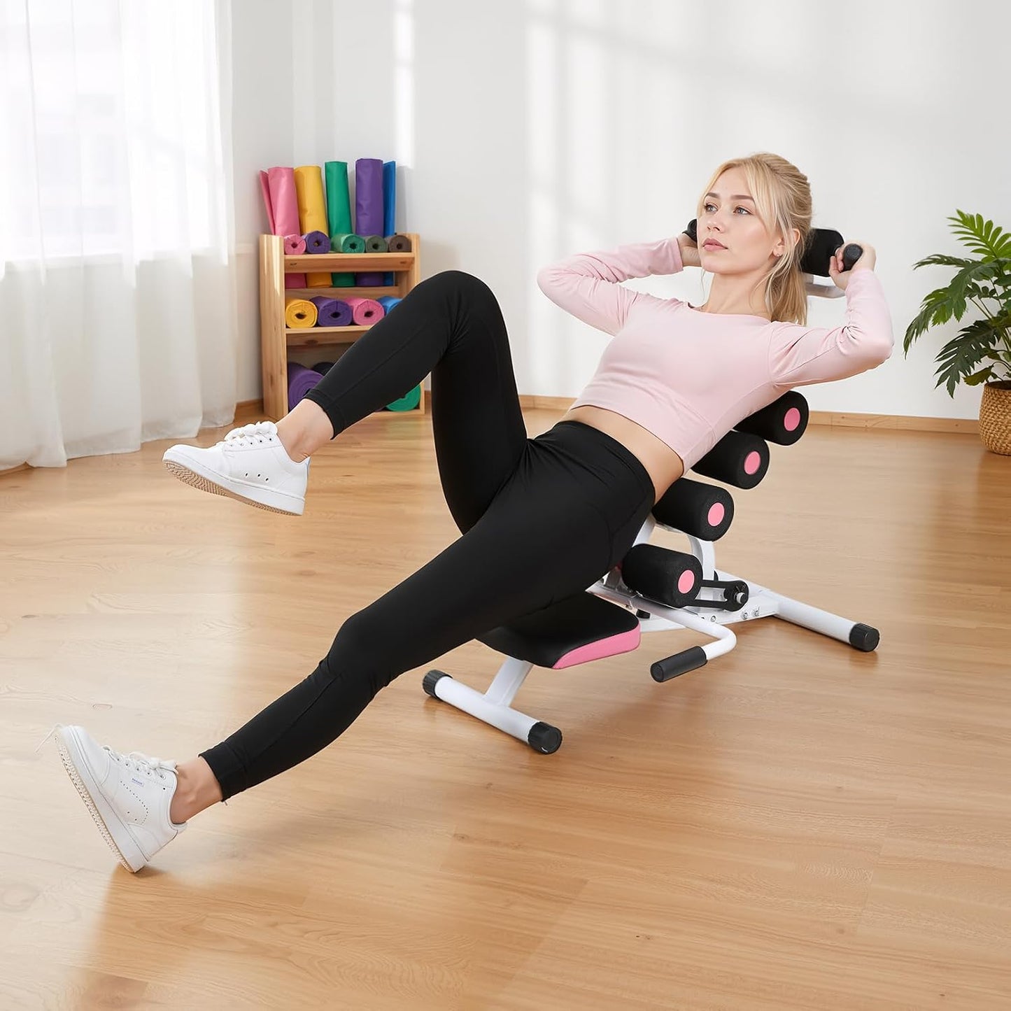 Mini Inversion Table, Compact Foldable Back Stretcher, Relieve Back Pain, Spine Decompression Chair, Heavy-Duty Steel Frame Yoga Inversion Stool, 350lbs Weight Capacity
