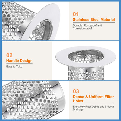 uxcell 2 Pack Shower Drain Strainer, 2" x 2.5" Stainless Steel Floor Drain Strainer Deep Sink Hair Catcher for Kitchen Bathroom Balcony Floor Drain, Fit Hole Size from 1.57" to 2.56"