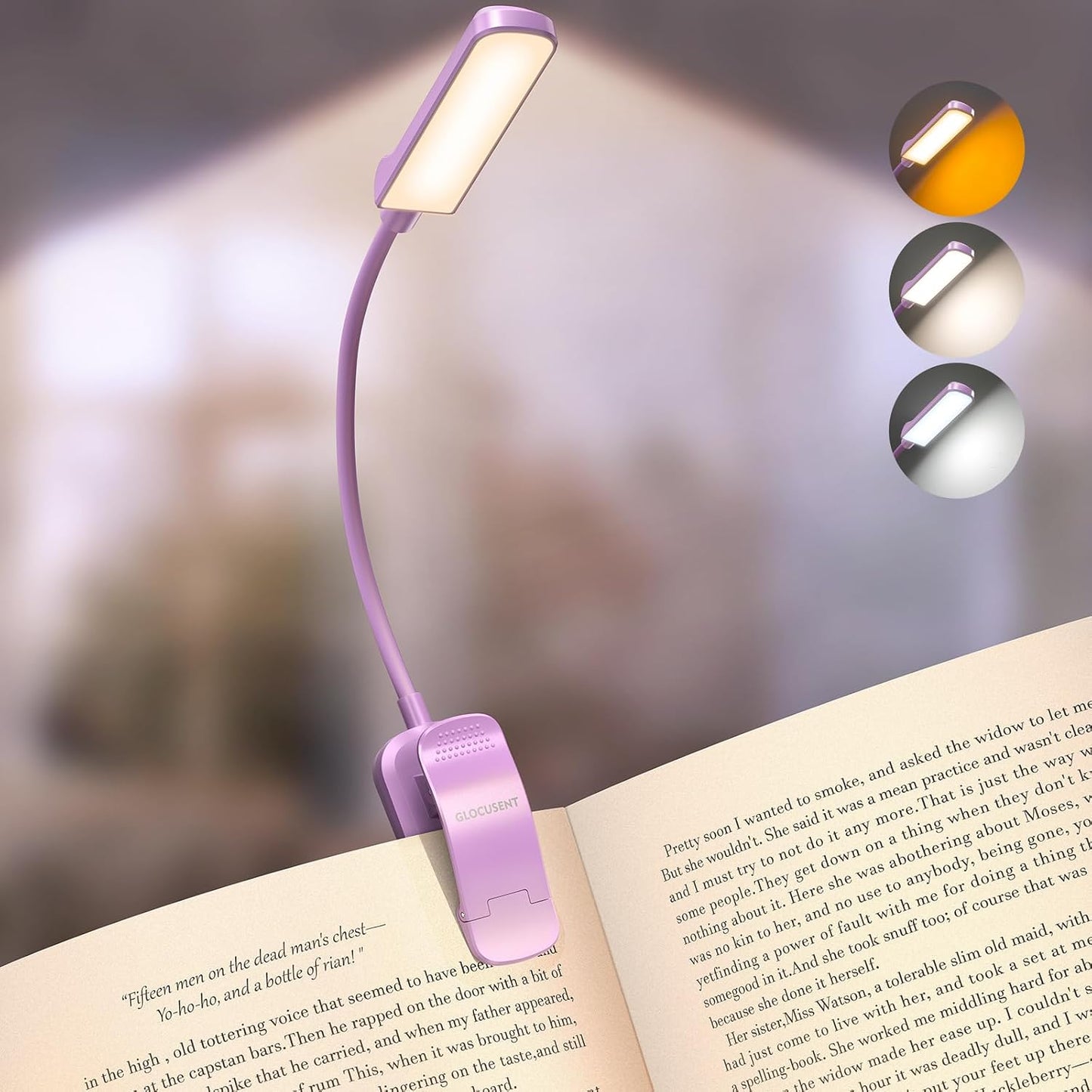Glocusent 13 LED Book Lights for Reading at Night, Gifts for Book Lovers | Rechargeable Eye-Caring 3 Amber Colors Stepless Dimming, Travel Clip-on Lamp, Christmas Stocking Stuffer Reader Men Women Kid