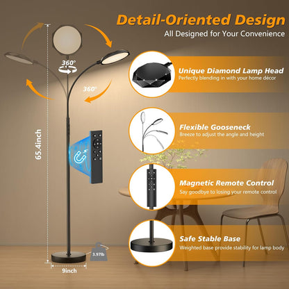 PACOVY Floor Lamp, Adjustable Height Floor Lamps for Living Room Bedroom, 120 LED Super Bright Standing Lamp Remote & Touch Control Dimmable Gooseneck Tall Stand Reading Lamp for Office Craft, Black