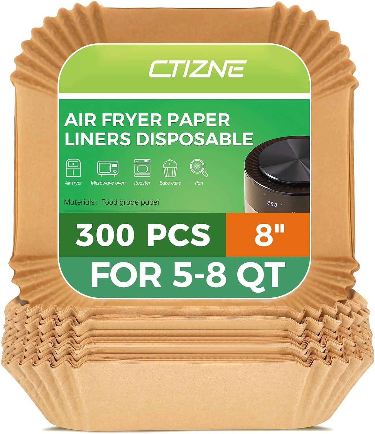 Air Fryer Liners Disposable, 150Pcs Parchment Paper 8" Square for 5-8QT | [Food Grade Material] Unbleached Parchment Paper Non-Stick & Waterproof Oilproof Easy Cleanup for Air Fryer Sheets Papers