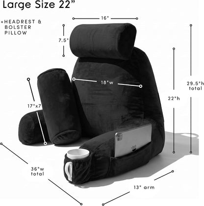 Nestl Reading Pillow with Shredded Memory Foam, Designed for Sitting Up in Bed and Couch, Back and Arms Adjustable Support for Adult & Teens Backrest Pillows for Reading, with Washable Cover Dark Grey