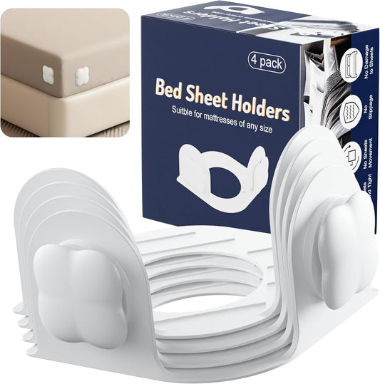Bed Sheet Holders for Corners, 4-Pack Fitted Sheet Holder Keep Sheets Firm,Fits Any Size Mattress-No More Shifting Bedding