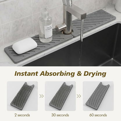 Stone Faucet Mat for Kitchen Sink,Absorbent Drying Mat(Dark Gray,23.6"×3.9" | Fast Drying Sink Splash Guard & Water Tray for Bathroom Counter,Quick Dry Sink Protector Kitchen Accessories