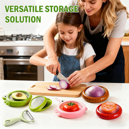 Set of 4 Fresh Food Containers, Fresh Pod, Reusable Silicone Storage Pods for Avocado, Onions, Tomatoes, Garlic – Anti-Oxidation for Fridge, Send Goods from Local Warehouse