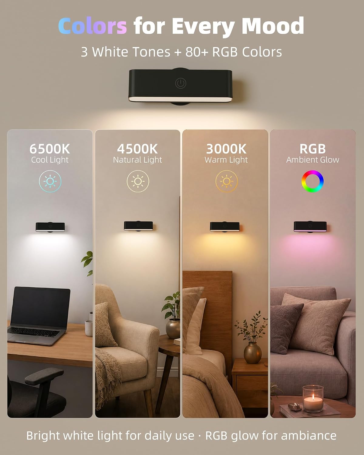 EZVALO Wireless RGB Light Bars, Rechargeable LED Mood Lights with Remote