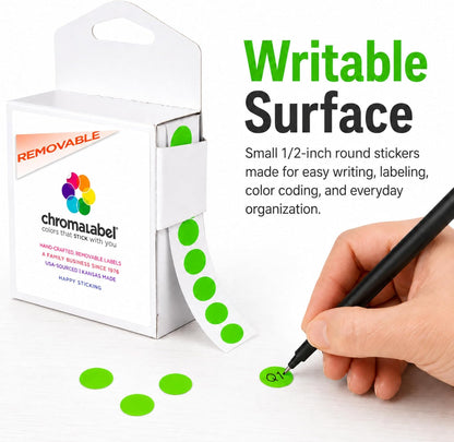 Removable Green Dot Stickers, 1/2 Inch, 1000/Box | Inventory Circle Labels with Removable Adhesive for Offices, Classrooms, Food Service, and Medical Settings. Made in USA