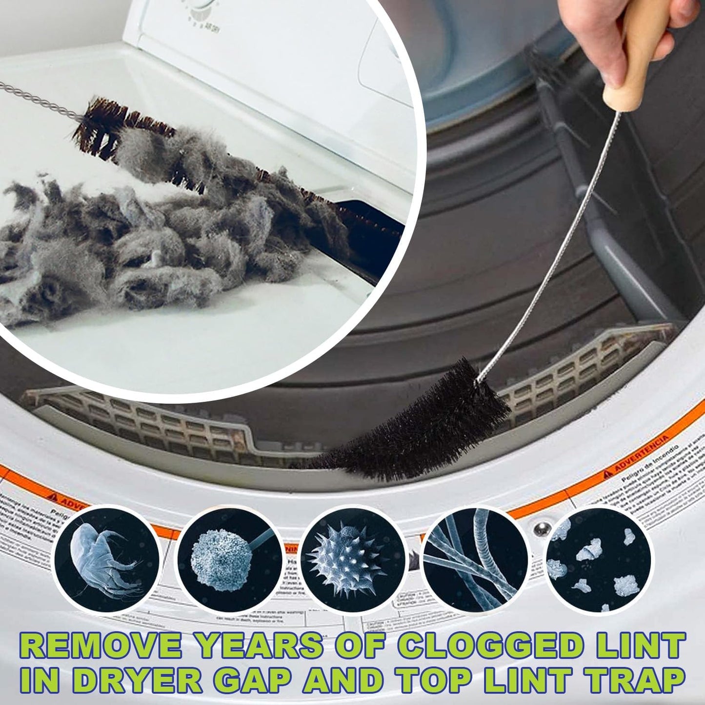 Sealegend 2Pcs Dryer Vent Cleaner Kit - Vacuum Hose Attachment & Brush Blue | Fits Most Vacuums, Slim Round Hose Reaches Tight Spaces, Removes Stubborn Lint & Dust from Dryer Vents, Filters, Coils