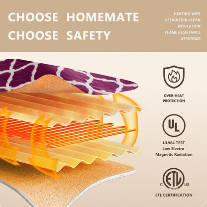 Homemate Heated Blanket Electric Throw - 50“x60“ Heating Blanket with 10 Fast Heat Levels 8 Hours Auto Off Soft Cozy Flannel Over-Heated Protection ETL Certification Keep Warming in Home | Throw with 10 Fast Heat Levels 8 Hours Auto Off Over-Heated