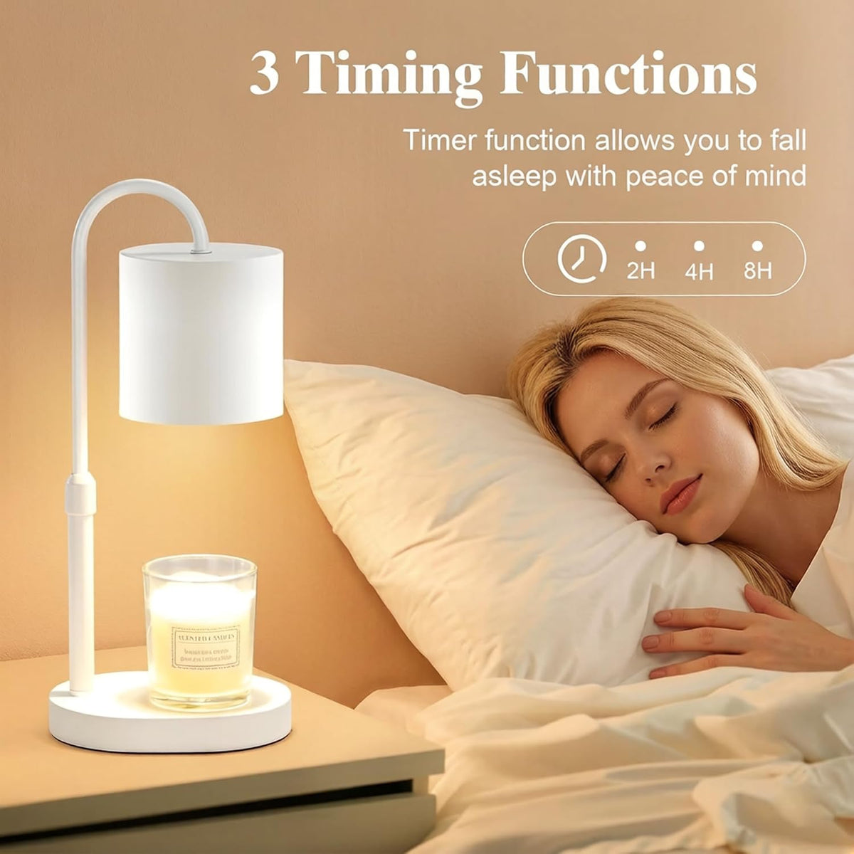 Dreamholder Electric Candle Warmer Lamp with Timer, Dimmable Candle Lamp with Adjustable Height, Wax Melter for Jar Candles Wood Base Floral Home Decor Gifts for Women Mom, Silver Glass