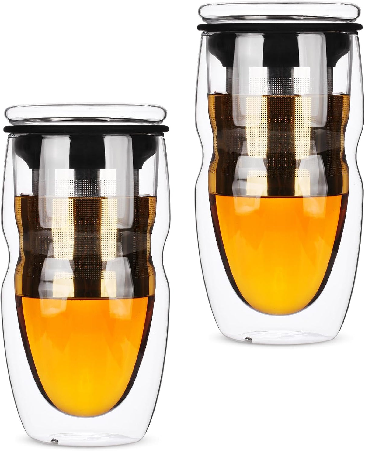 BTaT- Double Wall Glass Tea Cup With Stainless Steel Infuser and Lid, 16 oz, Borosilicate Glass Tea Mug Infuser, Gifts for Tea Lovers