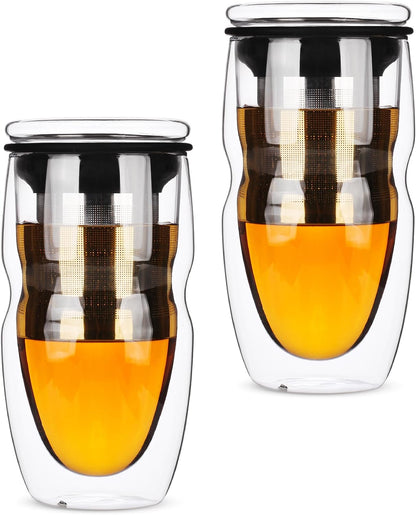BTaT- Double Wall Glass Tea Cup With Stainless Steel Infuser and Lid, 16 oz, Borosilicate Glass Tea Mug Infuser, Gifts for Tea Lovers