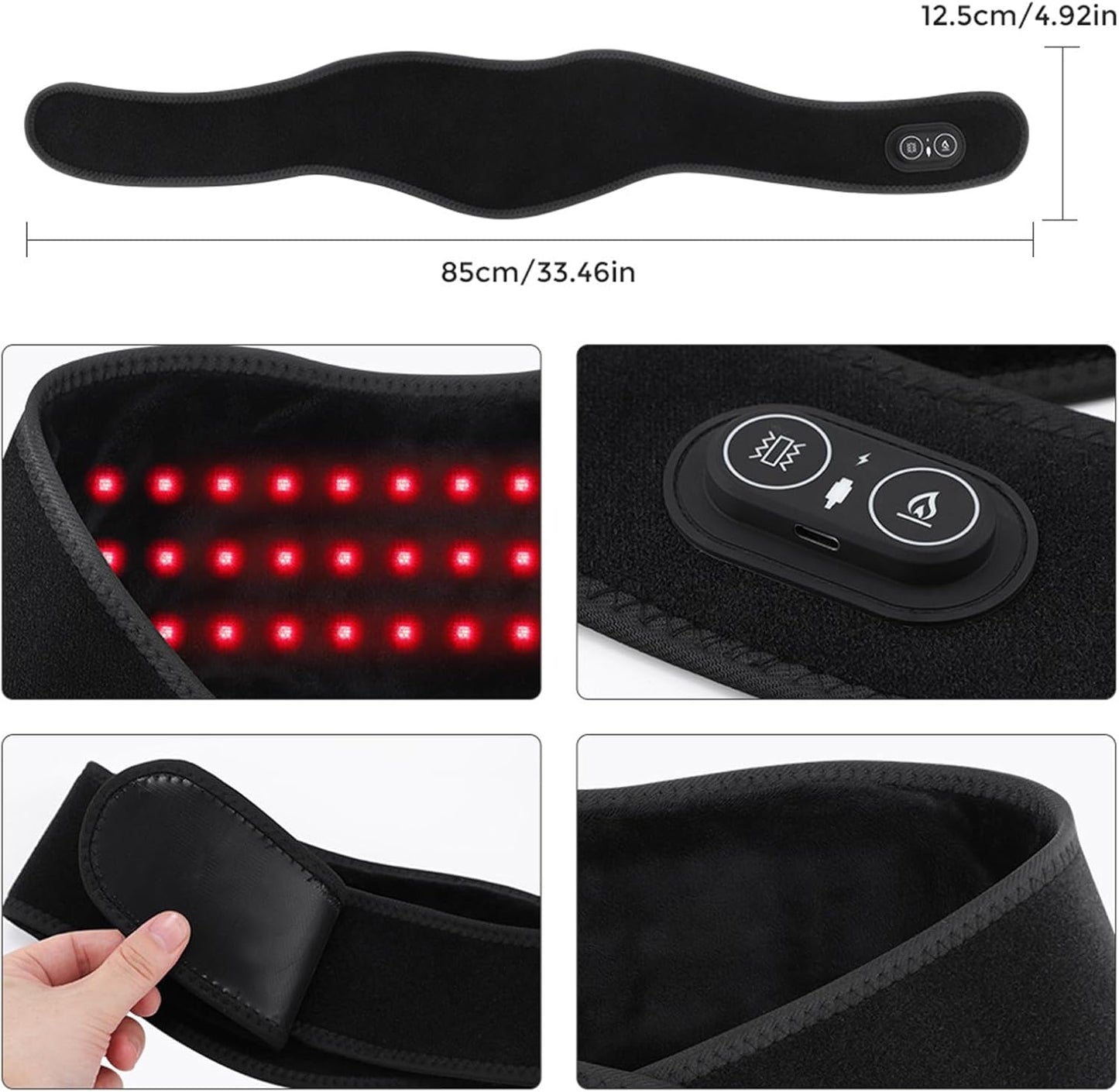 Rechargeable Neck Heating Pad, Cordless Heated Neck Wrap for Home, Office & Travel, 3000mAh Neck Massager with 660nm & 850nm Red Light, 3 Heat & 3 Vibration Levels, Black
