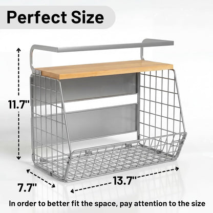 Ofiray-home Magnetic Shelf for Fridge with Wood Lid, Fruit Potato and Onion Storage Bins, Pantry Organizers & Storage, Large Container Magnetic Spice Rack for Refrigerator, Kitchen Counter, Cabinet