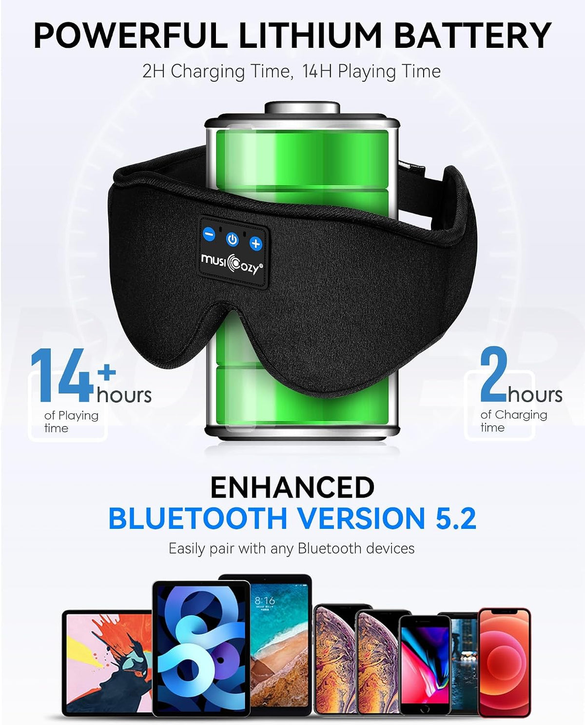 MUSICOZY Sleep Headphones Bluetooth 5.4 Sleep Mask with HD Sound