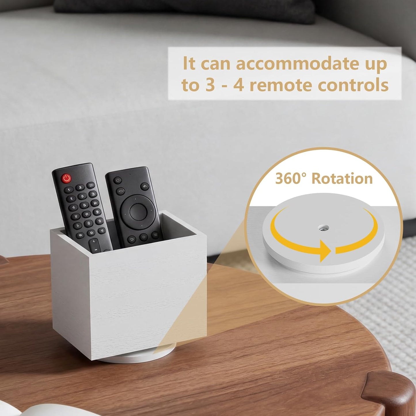 360° Rotating Remote Control Holder, Wooden TV Remote Holder for Table, Desk Organizer Caddy Media Storage Box for Living Room,Nightstand,Couch (Black)