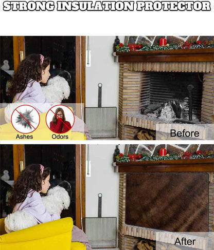 Rustic Wood Magnetic Fireplace Cover, Fireplace Draft Blocker, Brown Wooden Planks Farmhouse Vintage Fireplaces Blanket for Heat Loss/Cold Air, Fireplaces Draft Stopper Cover for Inside 39"x32"