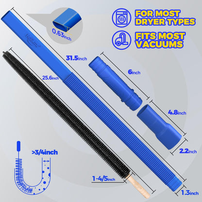 Holikme Dryer Vent Cleaner Kit 2Pack - Lint Vacuum Attachment & Brush | Blue Dryer Vent Vacuum Hose Attachment & Brush Reach Deep Traps - Remove Hidden Lint, Speed Drying & Reduce Fire Risk