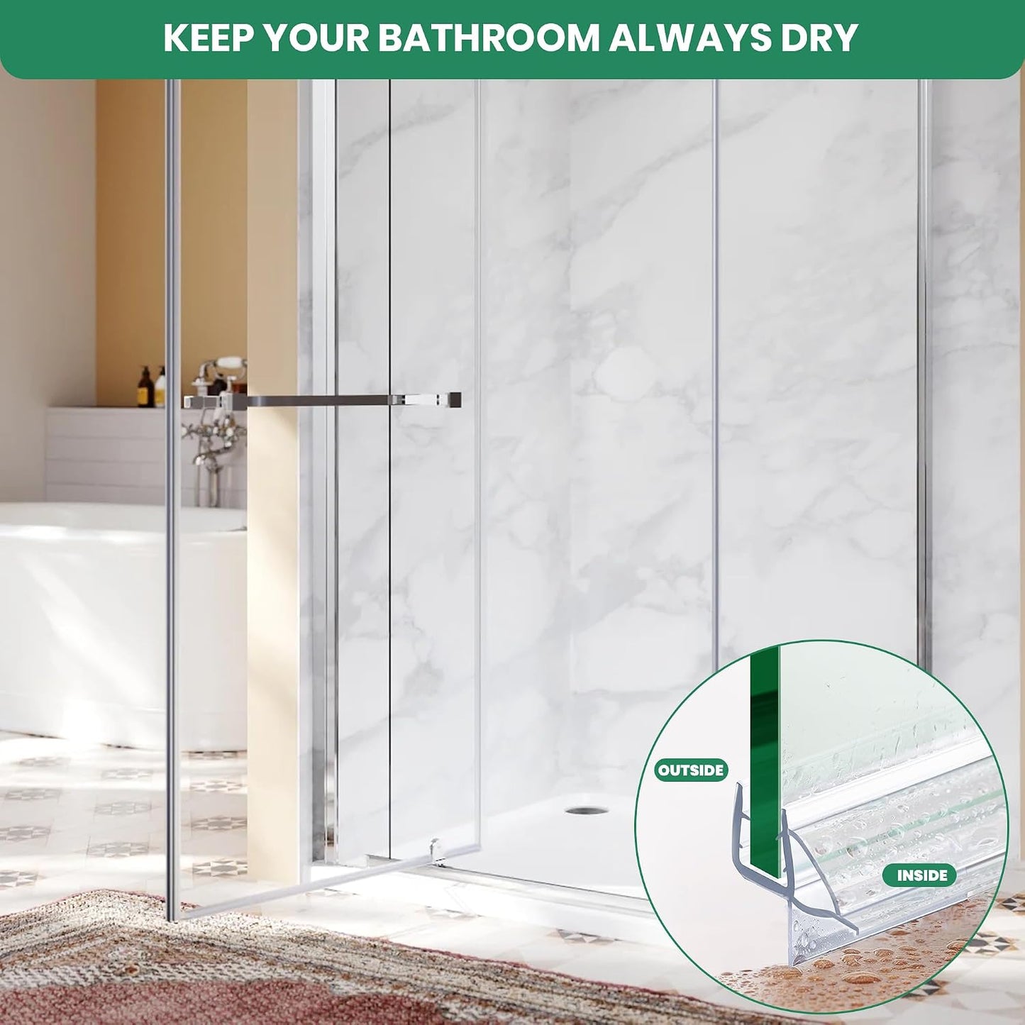 2 PCS Shower Door Bottom Seal, 3/8” X 36” Frameless Shower Glass Door Seal Strip, Clear PVC Shower Door Sweep Stop Shower Leaks, Shower Seal for 3/8 Inch (10mm) Glass