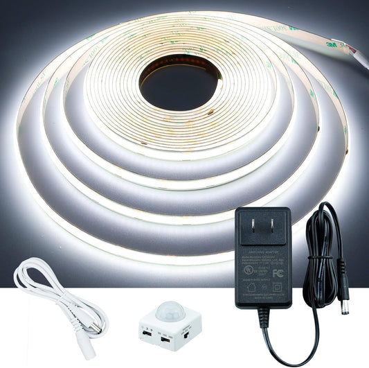 GOMING Motion Sensor COB LED Light Strip 16.4ft(5M) Cool White 6000K