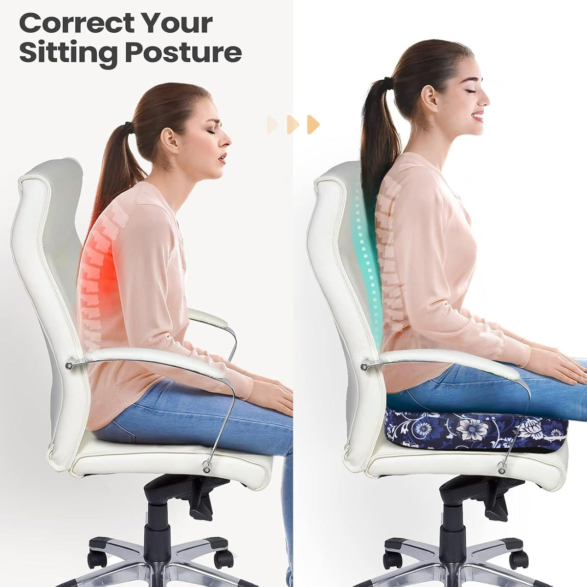 Tailbone Pain Relief Cushion, Memory Foam Seat Cushion for Coccyx Sciatica Pain Pressure Relief Office Desk Chair