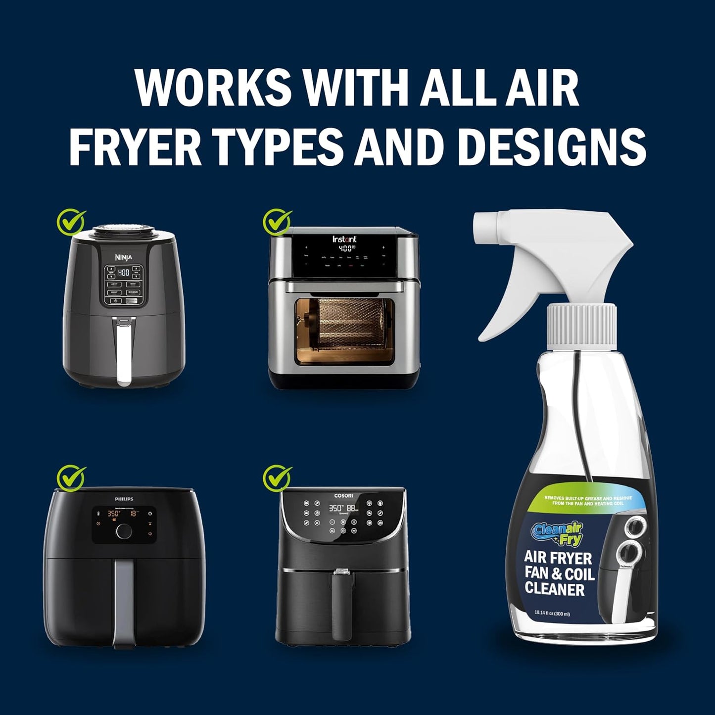 Air Fryer Cleaner and Degreaser. 6 Powder Sachets with Brush. Cuts Grease, Burnt Food and Odors. For Basket, Drawer, Grill and Crisper Plate. Nonstick Safe