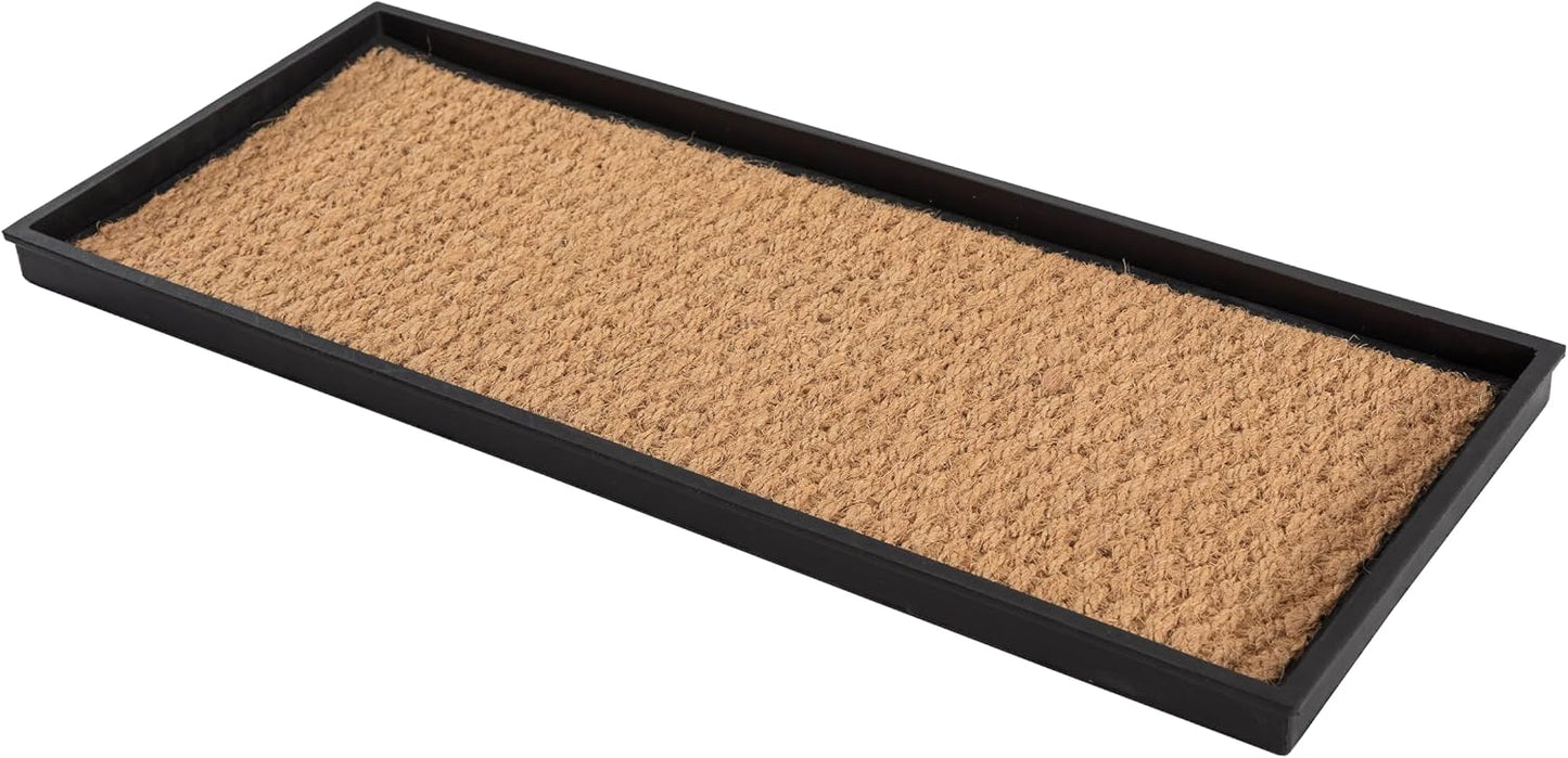 Anji Mountain Heavy Duty Waterproof Rubber Shoe Storage Mat Organizer/Boot Storage Tray Multi Use For Entryway with Coir, Tan Insert, Fits 2 Pair (24.5" Wide)