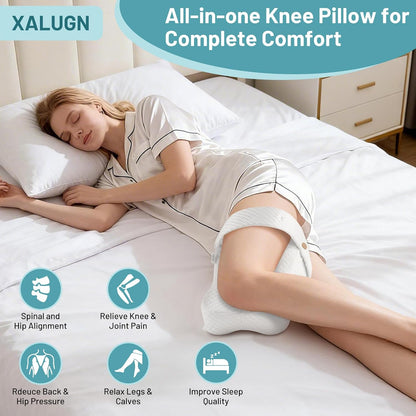 Knee Pillow for Side Sleepers – Memory Foam & Adjustable Strap | Hip & Spine Support, Cooling Cover, Machine Washable, Non-Slip Strap for Pain Relief, Post-Surgery, Travel & Leg Pillow.